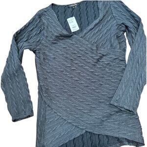 Suzanne Betro Cable Knit Surplice Sweater 1X Charcoal NWT